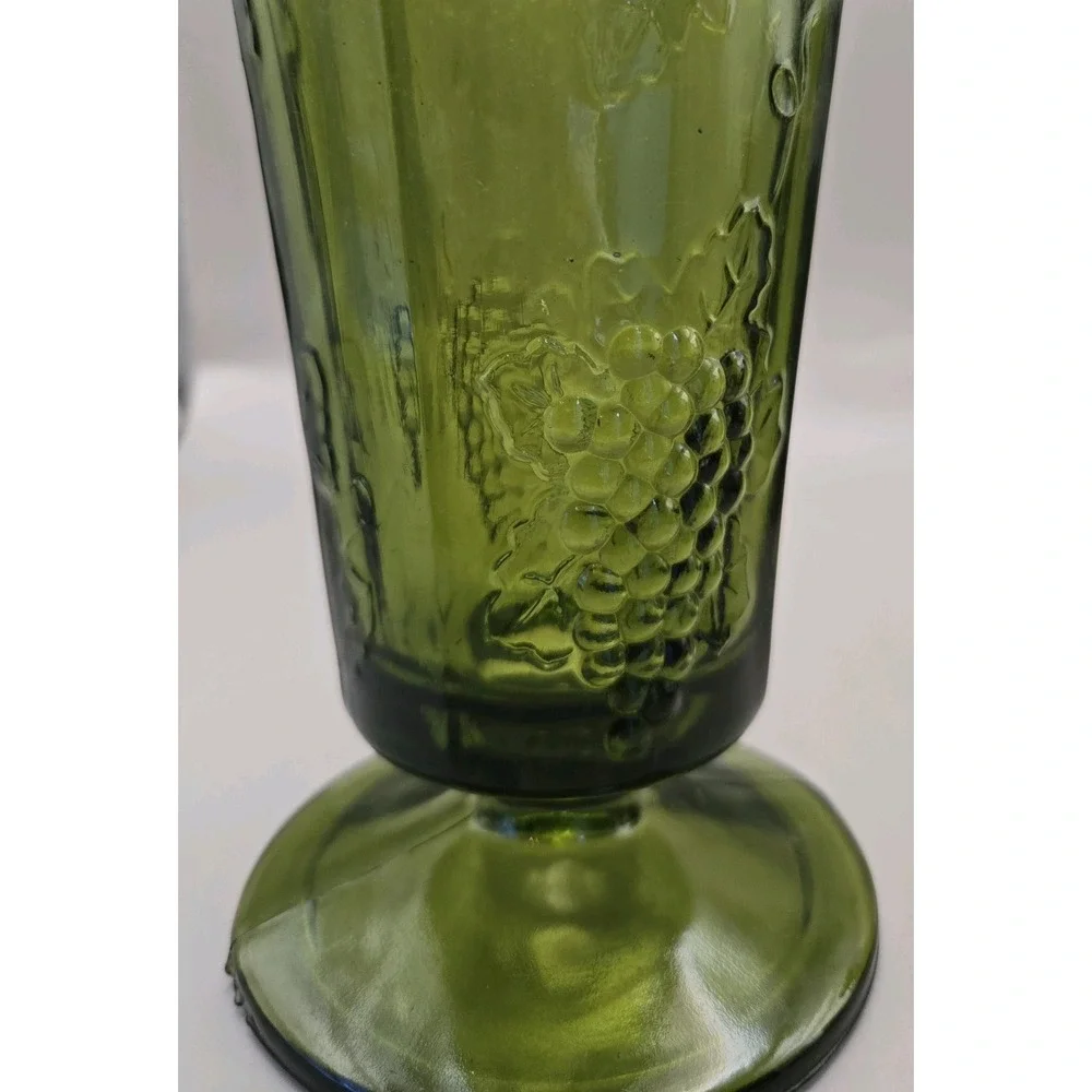 Vintage MCM Vase Green Glass Pedestal‎ Indiana Pressed Depression Glass 70's